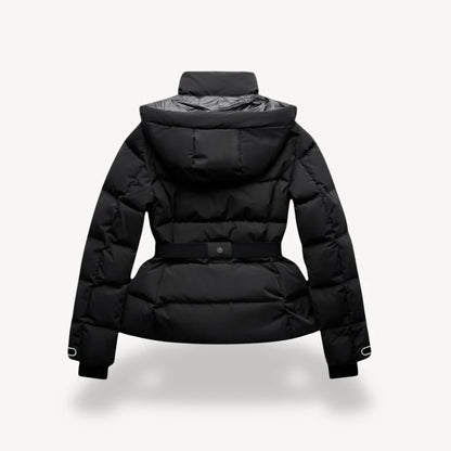 Women's Puffer Jacket - Fitted Cut - Stand Collar - Hip Length - Hooded