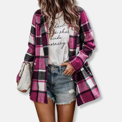 Amelia Wool Oversized Coat | Plaid Open Front Coat