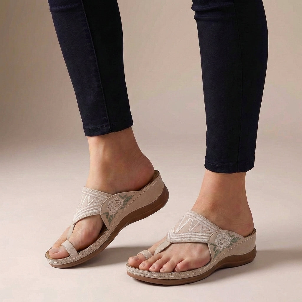 Embroidered Thong Wedge Sandals for Women – Orthopedic Comfort & Support