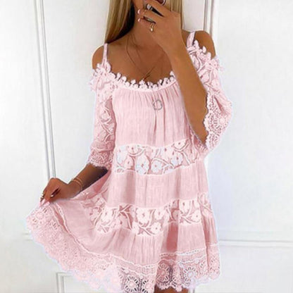 Women's dress off-the-shoulder – Fluid cut – Breathable fabric – Refined lace