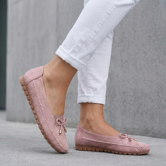 Bow Moccasin-Style Flat Loafers for Women – Breathable Comfort & Support