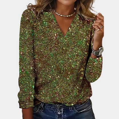 Phoebe Sequined Top | V-Neck Long Sleeve Top