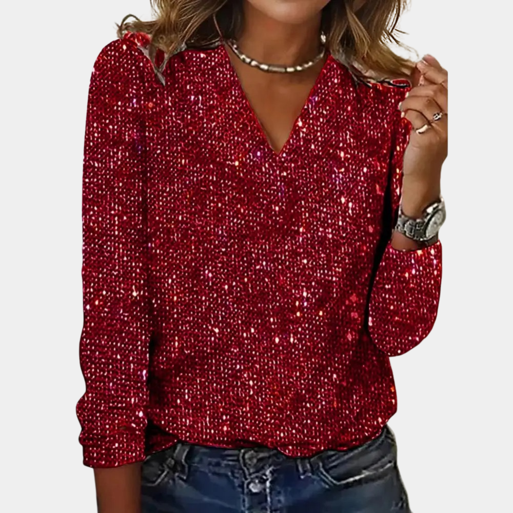 Phoebe Sequined Top | V-Neck Long Sleeve Top