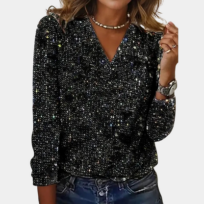 Phoebe Sequined Top | V-Neck Long Sleeve Top