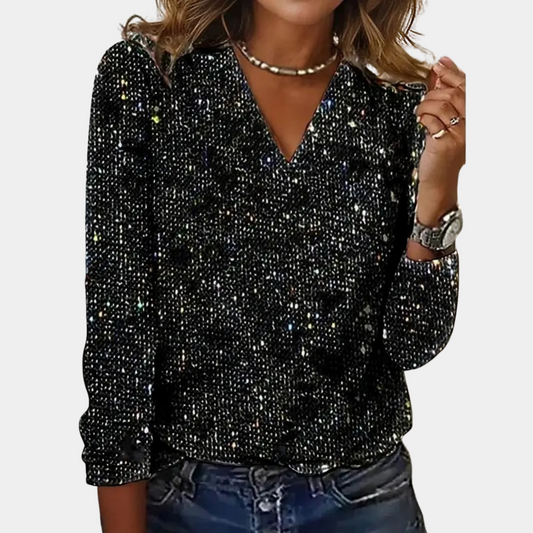 Phoebe Sequined Top | V-Neck Long Sleeve Top
