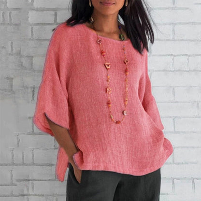 Anna Linen Relaxed Fit Blouse | Crewneck Dolman Sleeve Blouse