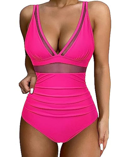Women's one-piece swimsuit – Plunging neckline – Breathable fabric – Shaping cut