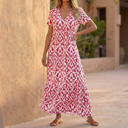 Tiered Geometric Maxi Dress for Women – Relaxed Comfort & Style