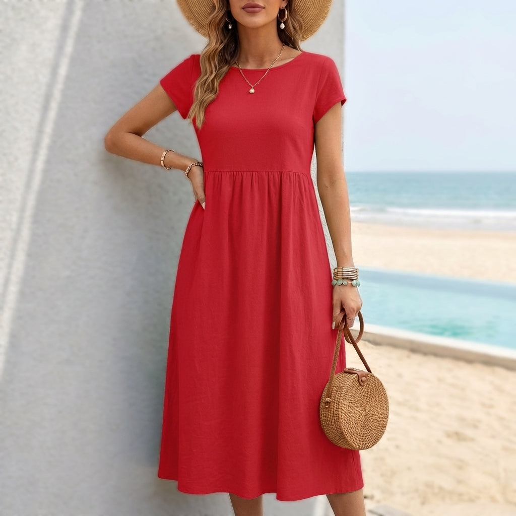 A-Line Midi Dress for Women – Breathable Comfort & Pockets