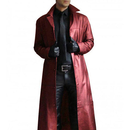 Manteau long homme – Coupe cintrée – Toucher cuir lisse – Col large habillé