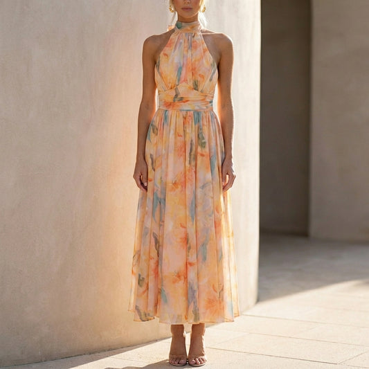 A-Line Halter Neck Maxi Dress for Women – Effortless Cocktail Elegance