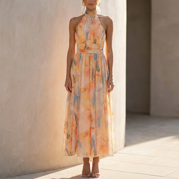 A-Line Halter Neck Maxi Dress for Women – Effortless Cocktail Elegance
