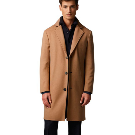 Finley Wool Tailored Overcoat | Mid-Calf, Notched Lapels Overcoat