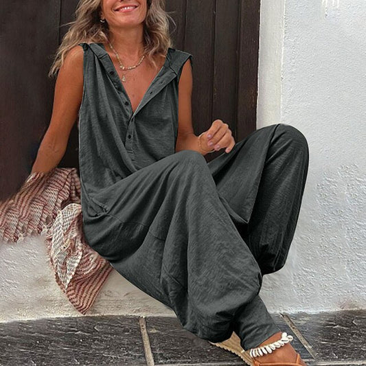 Women's Jumpsuit – Relaxed Fit – Sleeveless – Wide Legs – Breathable Fabric