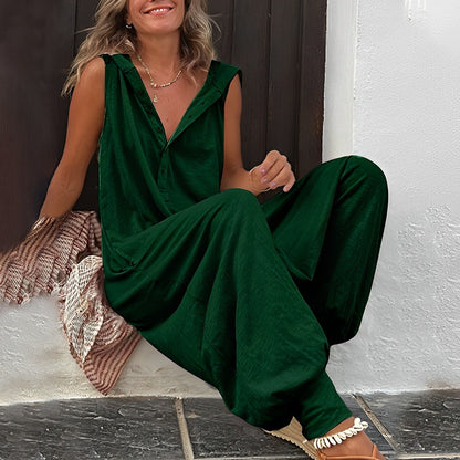 Women's Jumpsuit – Relaxed Fit – Sleeveless – Wide Legs – Breathable Fabric