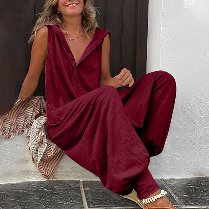 Women's Jumpsuit – Relaxed Fit – Sleeveless – Wide Legs – Breathable Fabric