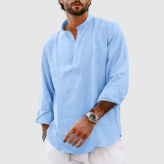 Men's Henley shirt – Relaxed fit – Breathable fabric – Long sleeves – Mandarin collar