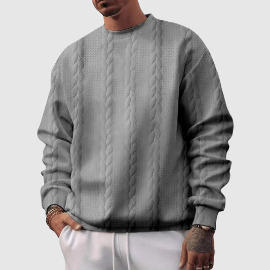 Pull homme – Maille laine – Coupe décontractée – Motif torsadé – Finitions côtelées
