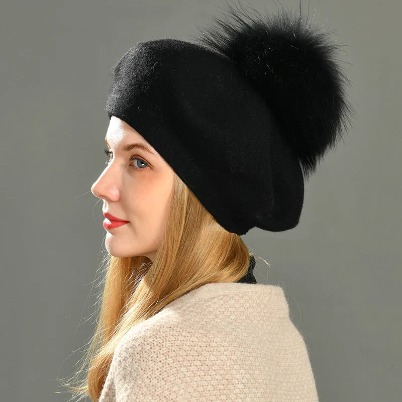 Aurora Slouchy Fit Beret | Pom-Pom Accent Solid Beret