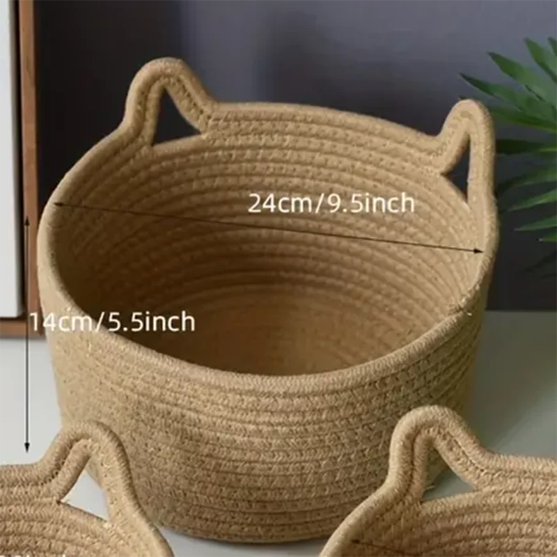 Woven Cat-Ear Storage Basket Set of Three