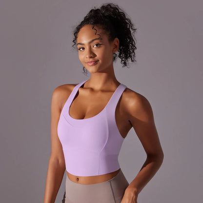 Women's sports bra – Racer back – Breathable stretch fabric – Scoop neckline