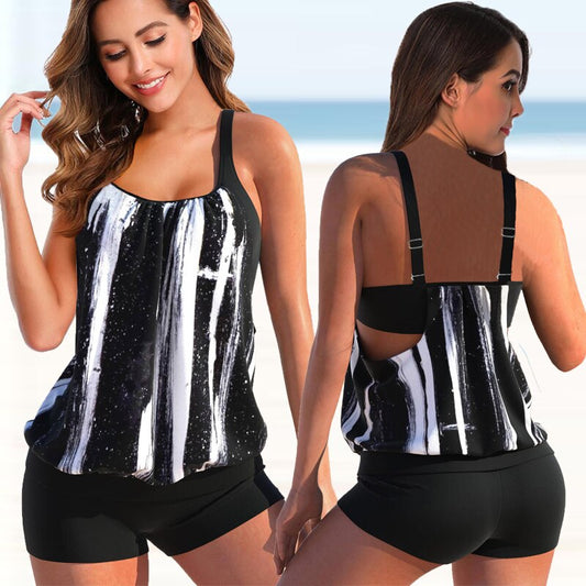 Women's Tankini – Blouson Top – Adjustable Straps – Fitted Shorts – Breathable Fabric