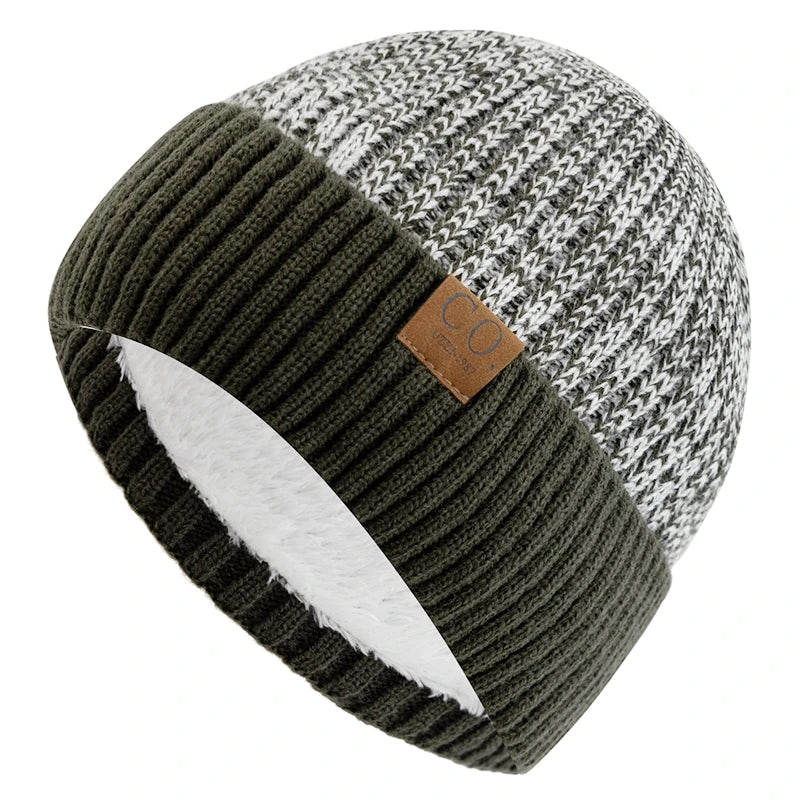 Henry Two-Tone Beanie Hat | Fleece Lined Ribbed Knit Beanie Hat