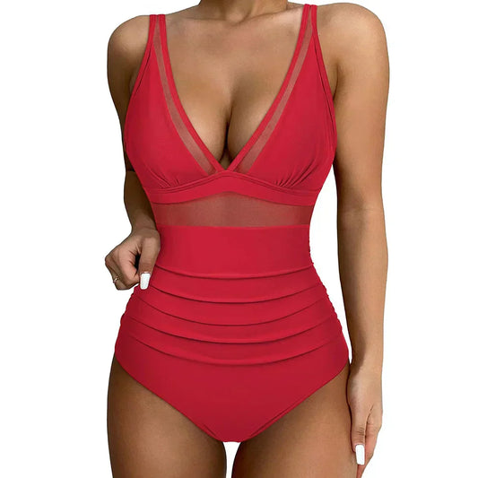 Women's one-piece swimsuit – Shaping cut – Mesh details – High-cut legs