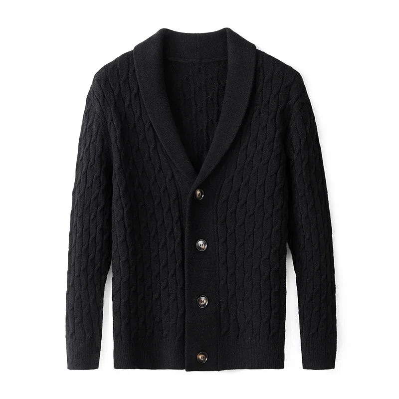 Lucas Shawl Collar Cardigan | Cable Knit Button Front Cardigan