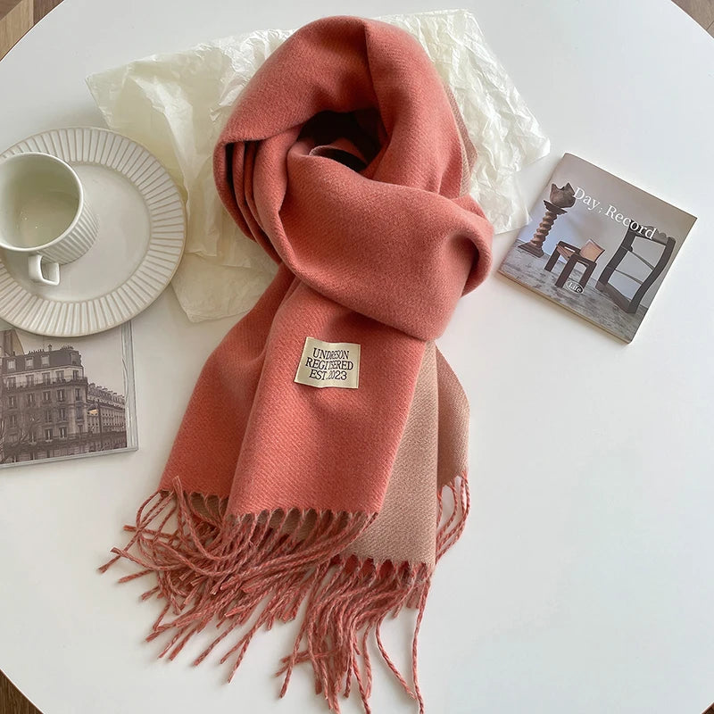 Valentina Long Scarf | Double-Sided, Fringed Ends Scarf