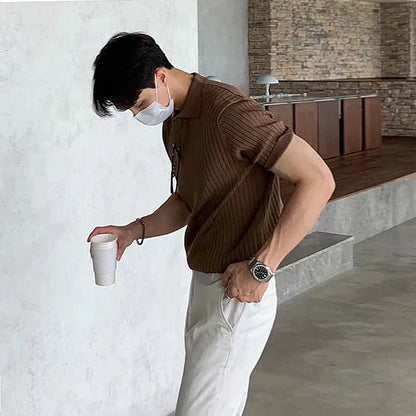 Men's polo – Slim fit – Ribbed knit – Short sleeves – Smart casual style