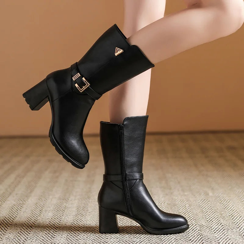 Alice Buckle Mid-Calf Boots | Block Heel Mid-Calf Boots