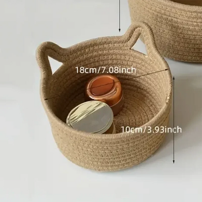 Woven Cat-Ear Storage Basket Set of Three
