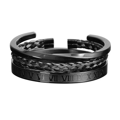Daniel Steel Triple Stack Bracelet Set | Roman Numeral Bracelet