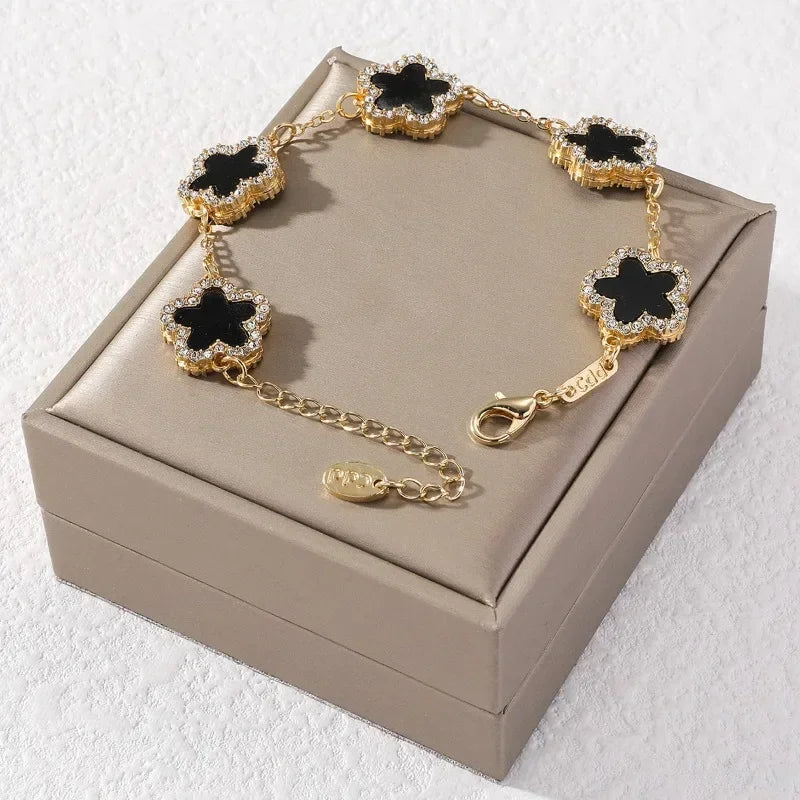 Sofia Link Bracelet | Clover Motif, Rhinestone Accents Bracelet