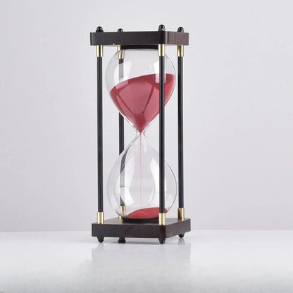 Modern Glass and Wood Hourglass Timer With Gold Accents