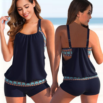 Women's Tankini – Blouson Top – Adjustable Straps – Fitted Shorts – Breathable Fabric