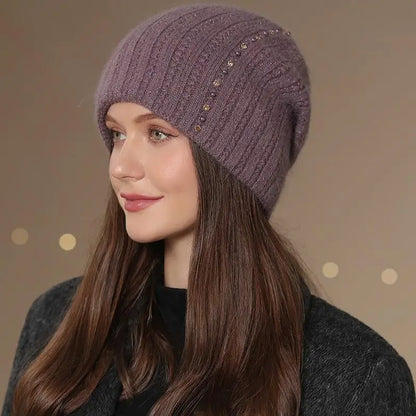 Giulia Relaxed Fit Beanie | Ribbed Embellished Beanie