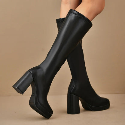 Bottes femme cuissardes – Talon bloc – Semelle plateforme – Coupe ajustée moderne