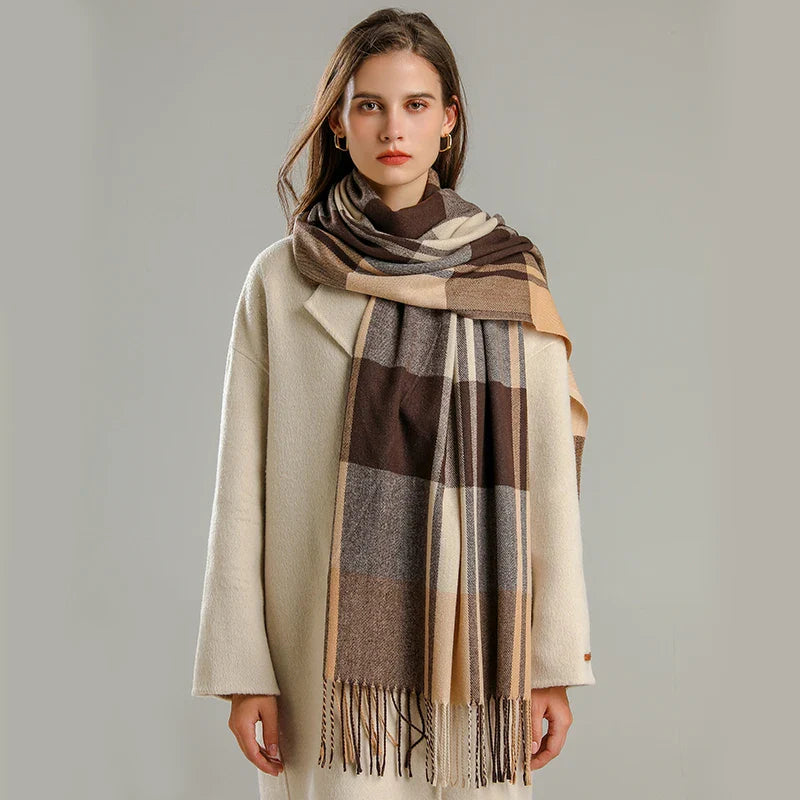 Chiara Oversized Scarf | Check Fringed Scarf
