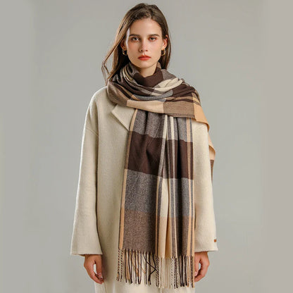Chiara Oversized Scarf | Check Fringed Scarf