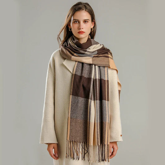 Chiara Oversized Scarf | Check Fringed Scarf