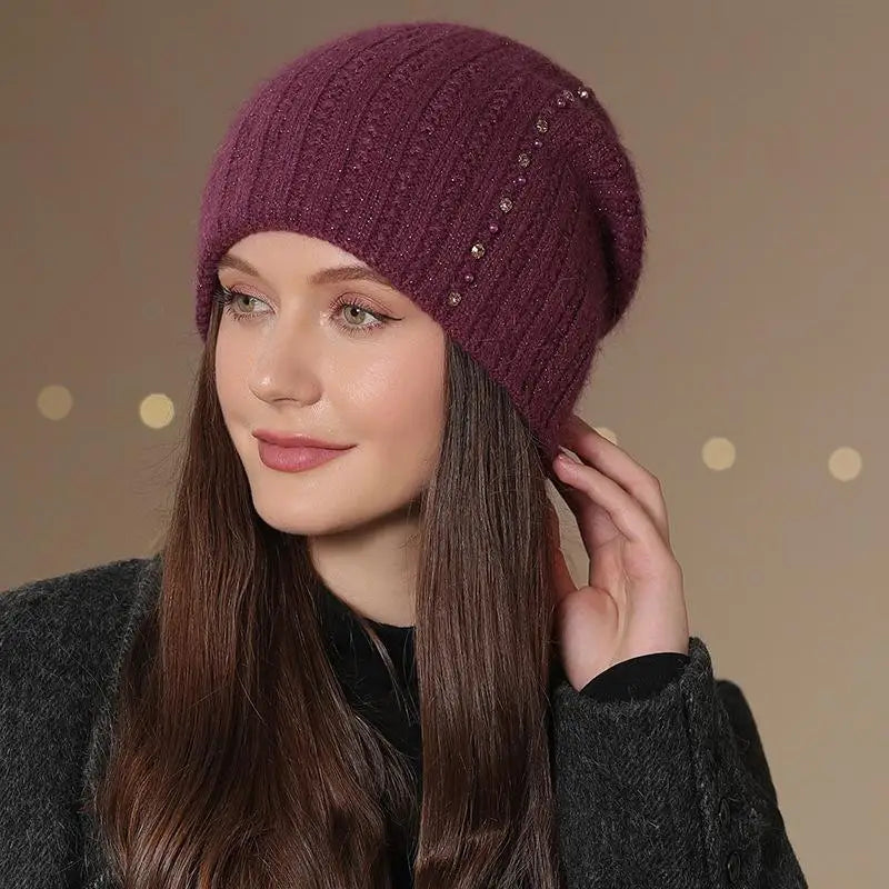 Giulia Relaxed Fit Beanie | Ribbed Embellished Beanie