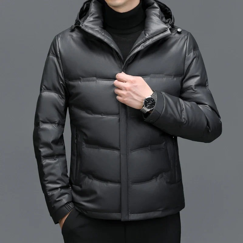 Mason Leather Hooded Puffer Jacket | Quilted, Zip Front Jacket