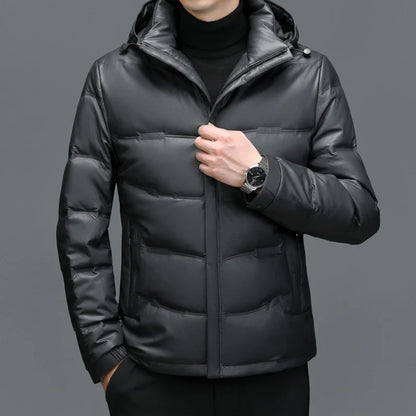 Mason Leather Hooded Puffer Jacket | Quilted, Zip Front Jacket
