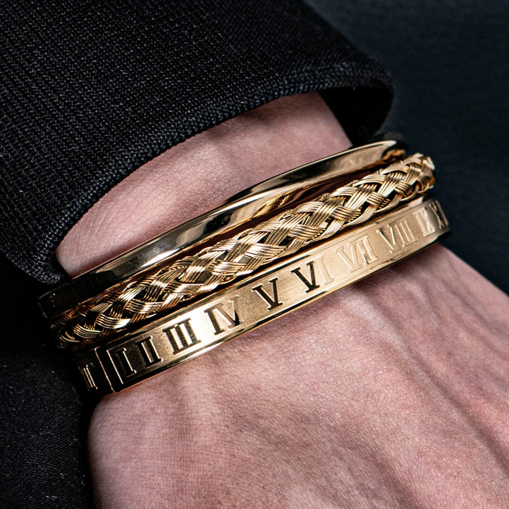 Daniel Steel Triple Stack Bracelet Set | Roman Numeral Bracelet