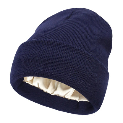 Amelia Cuffed Beanie Hat | Satin Lined Ribbed Knit Beanie Hat