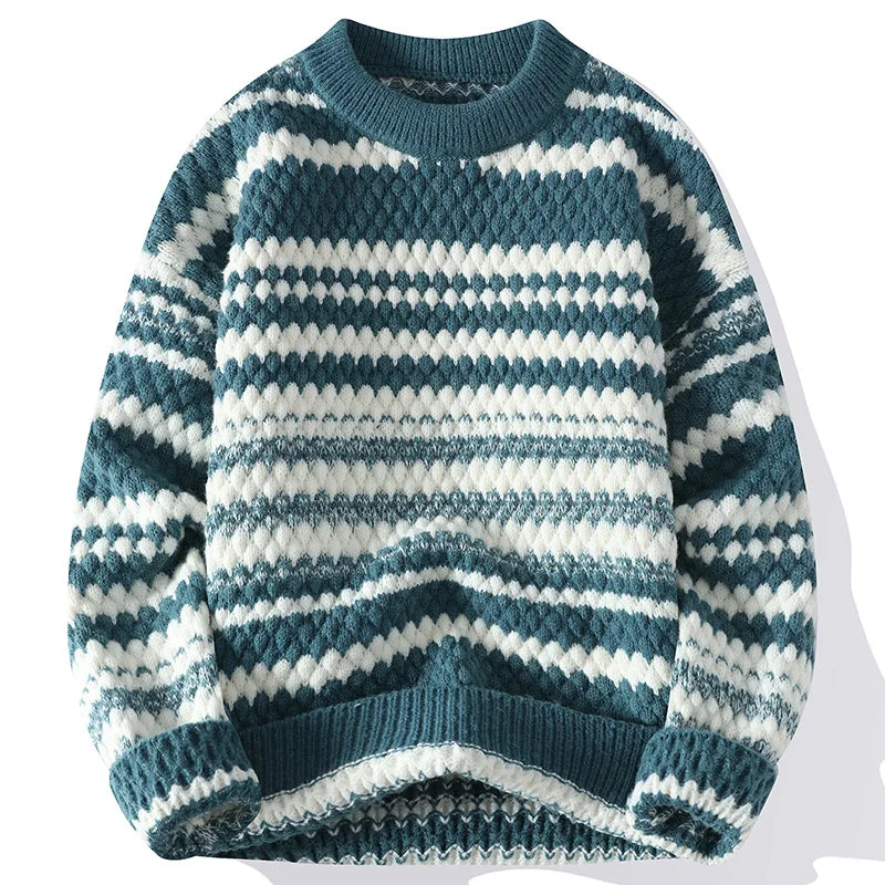 Antonio Relaxed Fit Crew Neck Sweater | Striped Crew Neck Sweater