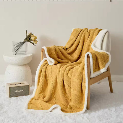 Minimalist Sherpa Throw Blanket With Cable Knit Texture