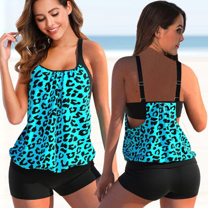Women's Tankini – Blouson Top – Adjustable Straps – Fitted Shorts – Breathable Fabric